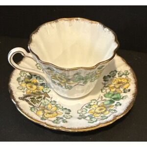 Royal Stafford Tea Cup Saucer Emerald Isle Bone China Gold Trim Floral‎ Harp VTG